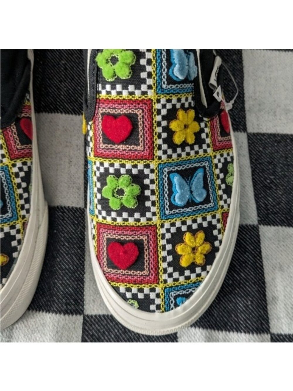 Vans Classic Slip On Women 5.5 Embroidered Craft Brown White Multicolor 0826 - Picture 7 of 9